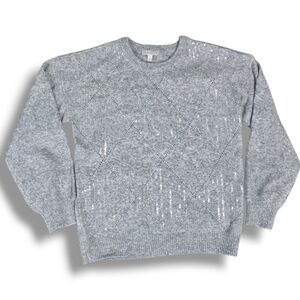 Crown & Ivy | perforated diamond sequin crew neck knit sweater \ SIZE SMALL